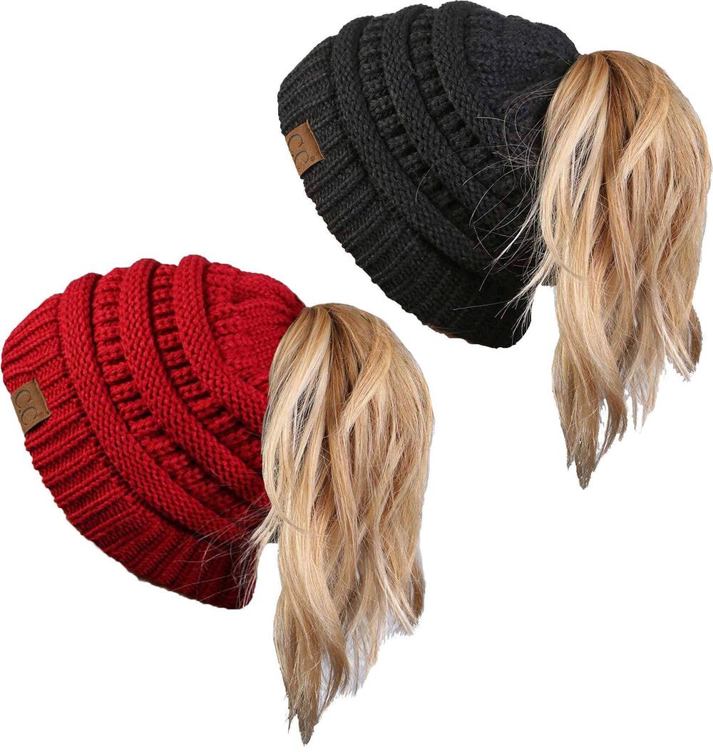 3811 Messy Bun Beanie Tail Bundle - Red & Charcoal 2 Pack
